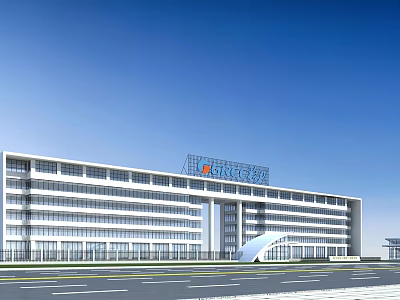 Modern Industrial Factory Building With Large Glass Windows Multiple Floors And Company Logo On Top 3d model