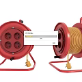 Industrial Red Cable Reels With Metal Stand Socket Outlets And Yellow Cable 3d model