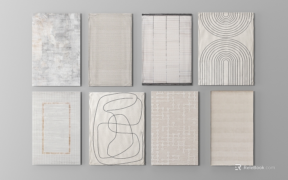 Modern Minimalist Square Rugs Collection With Various Neutral Tones And Abstract Patterns 3d model 