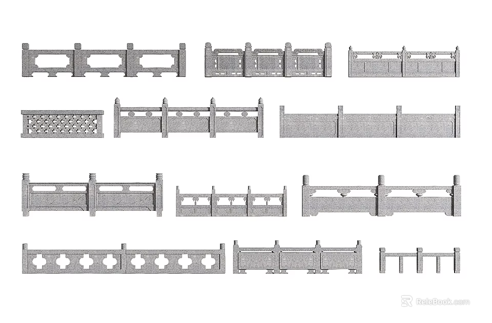 Various Fence Designs With Decorative Patterns And Different Styles For Gardens 3d model