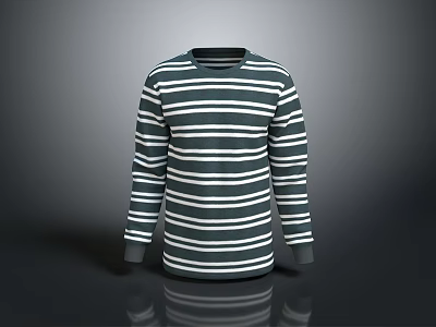 Casual Long Sleeve Striped Round Neck Shirt with Classic Color Pattern 3d model