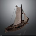 Traditional Wooden Water Transport Boat With White Sails And Two Masts
