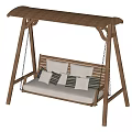 Outdoor Wooden Swing Chair with Canopy and Light Colored Striped Cushions