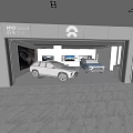 Modern Car Showroom Interior Featuring Display Screen And Gray Chairs 3d model