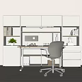 Cream Style Study Studio Desk and Chair suit Office Desk and Chair Combination Workbench Bookcase Bookshelf 3d model