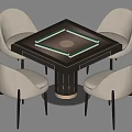 Modern Square Table and Chair Set with Green Border Top White Upholstered Seats Black Legs