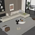 Modern L shaped Sofa Coffee Table Set With Round Table And Area Rug 3d model