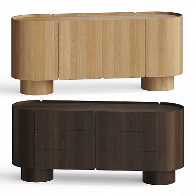 Modern Wooden Dressers with Light and Dark Wood Finishes Rounded Legs and Storage Drawers 3d model
