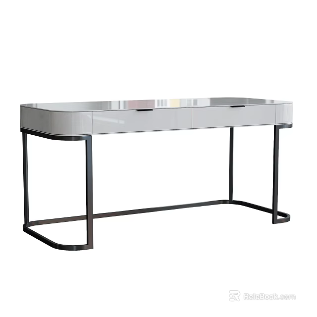 Modern Home Office Desk With Sleek Metal Frame And Smooth White Top 3d model 