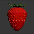 Fresh Red Strawberry with Green Leaves Shiny Surface and Small Yellow Dots on Dark Background