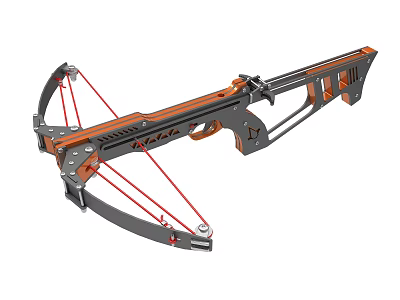 Modern Compact Crossbow With Metal Frame Wooden Grip And Red Strings 3d model