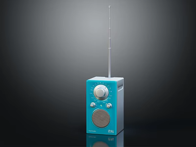 Classic Blue Portable Radio with Telescopic Antenna Control Knobs and Speaker 3d model
