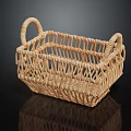 Square Light Brown Woven Storage Basket With Two Handles For Home Use 3d model