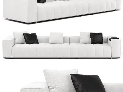Modern White Fabric Sectional Sofa With Black Decorative Pillows And Stitched Design 3d model