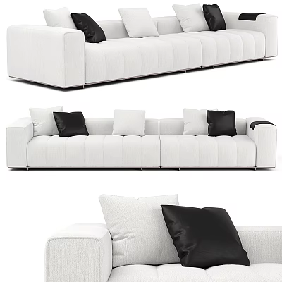 Modern White Fabric Sectional Sofa With Black Decorative Pillows And Stitched Design 3d model