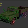 Vintage Military Green Army Truck With Open Cargo Bed Front Headlights And Side Mirrors