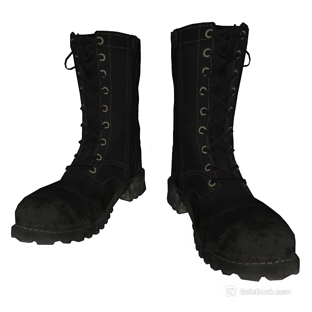 Black Lace Up Work Boots With Thick Treaded Sole And Durable Design 3d model 