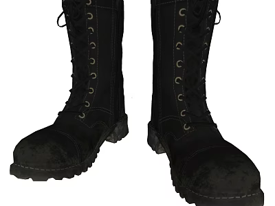 Black Lace Up Work Boots With Thick Treaded Sole And Durable Design 3d model