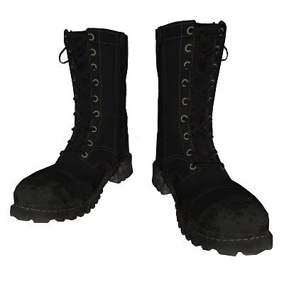 Black Lace Up Work Boots With Thick Treaded Sole And Durable Design 3d model