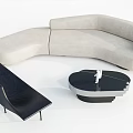 Modern Curved Light Gray Fabric Sofa With Black Round Coffee Table Set 3d model