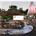 Garden Landscape Design With Thatched Roof Umbrellas Outdoor Seating And Natural Plants