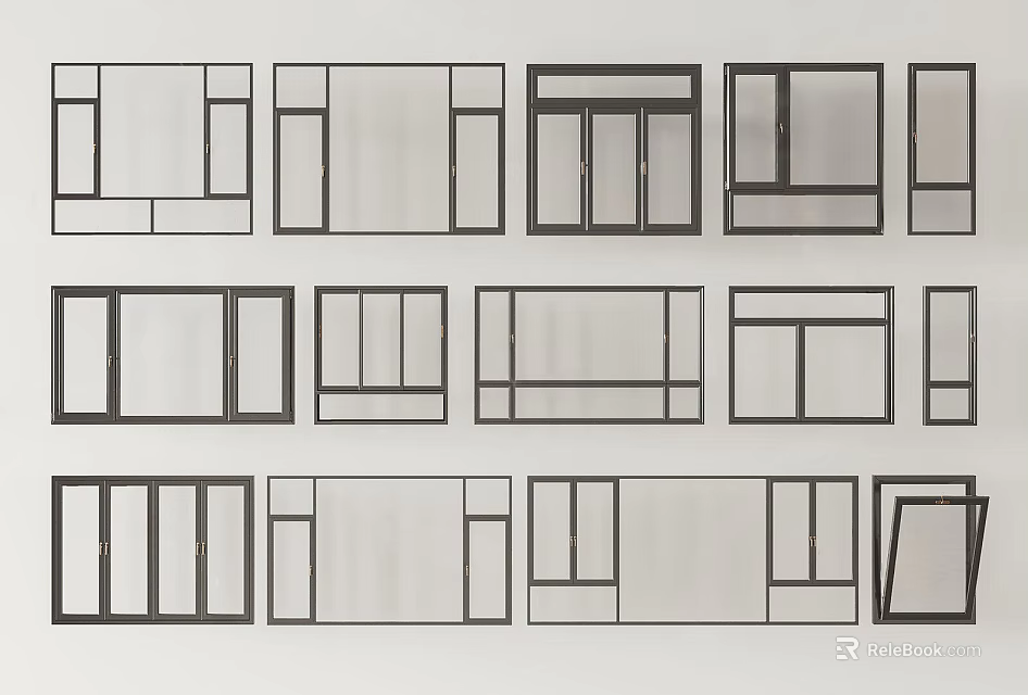 Various Modern Window Frame Designs With Different Configurations And Styles 3d model