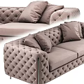 Luxurious Beige Velvet Two Seater Sofa With Tufted Design Pillows And Metal Legs