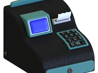 Modern Black And Teal Cash Register With Blue Screen Receipt Paper And Numeric Keypad 3d model