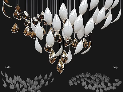 Modern Elegant Chandelier With White And Gold Leaf Shaped Pendants For Interior Decor 3d model