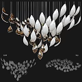 Modern Elegant Chandelier With White And Gold Leaf Shaped Pendants For Interior Decor