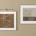 Two Decorative Wall Paintings With White Frames Brown Textured And Light Gray Patterned On Beige Wall 3d model