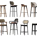 Various Modern Bar Stools With Wooden Metal Frames And Stylish Backrest Designs 3d model