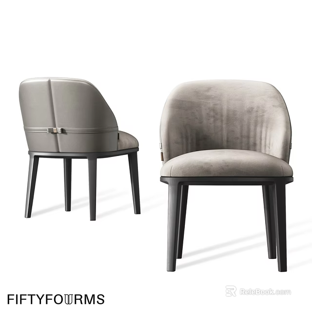 Elegant Modern Upholstered Single Chairs With Light Grey Fabric And Black Legs 3d model 