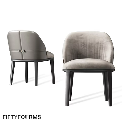 Elegant Modern Upholstered Single Chairs With Light Grey Fabric And Black Legs 3d model