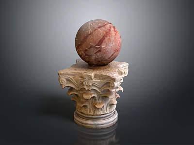 Scenic View Featuring Carved Stone Pedestal And Red Veined Sphere In Natural Setting 3d model