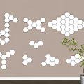 White Hexagonal Decorative Lights Arranged On Brown Wall With Green Plant 3d model