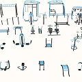 Various Sports Equipment Collection Featuring Dumbbells Treadmills Pull Up Bars and Exercise Bikes
