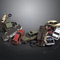 Pile of Abandoned Scrap Cars With Various Colors Tires And Different Models