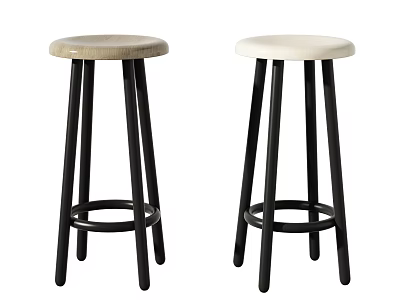 Modern Tall Bar Stools With Black Legs Round Beige White Seats 3d model