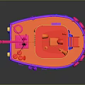 Vibrant 3D Model Boat With Mast Deck And Life Rings On Dark Background