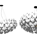 Modern White Chandelier With Circular Structure And Petal Shaped Decorative Elements 3d model