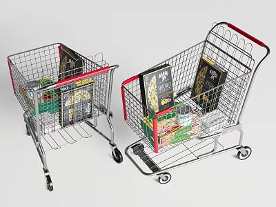 Commercial Shopping Carts Filled With Various Packaged Goods In Retail Store 3d model