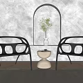 Modern Interior Table and Chairs Set With Black Chairs Small Round Table Arched Wall Plant 3d model