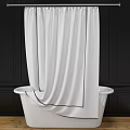 White Shower Curtain With Black Trim For Modern Bathroom Bathtub Decor