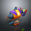 Vibrant Colorful Airship Model With Orange Purple Blue Decorative Elements And Basket Base