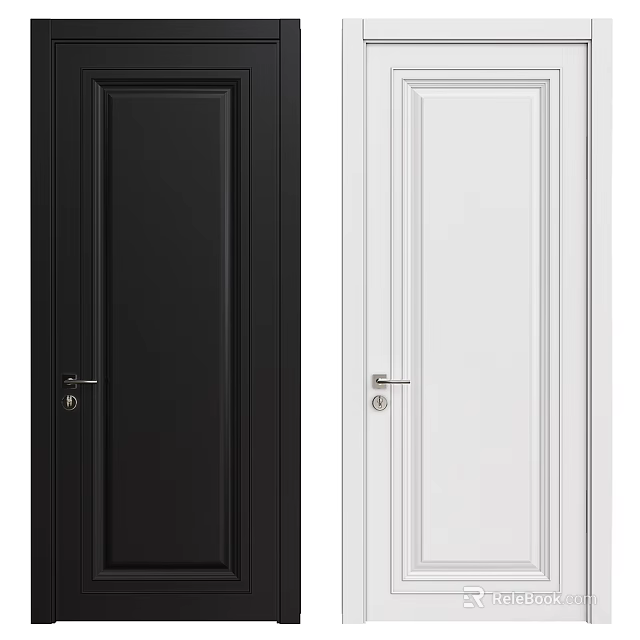 Modern Interior Hinged Doors in Black and White with Simple Panel and Handle Design 3d model 