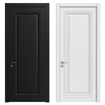 Modern Interior Hinged Doors in Black and White with Simple Panel and Handle Design 3d model