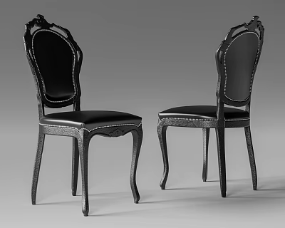Elegant Black Dining Chairs With Leather Upholstered Seats And Ornate Carved Details 3d model