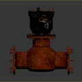 Rusted Red Industrial Valve With Flange Connections And Black Control Top