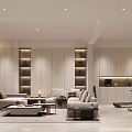 Modern Spacious Living Room With Sofas Coffee Table And Recessed Lighting